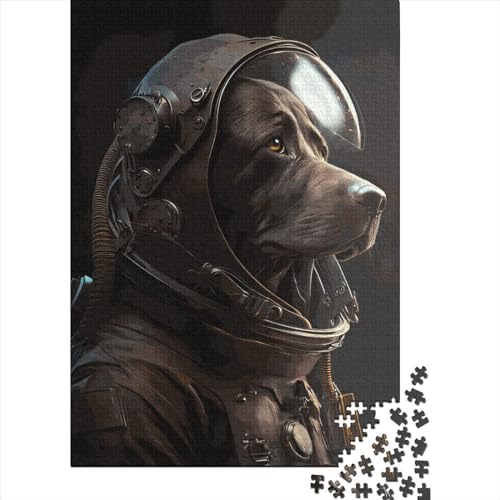Astronaut Labrador Puzzle, 1000 Teile, für Erwachsene, Holzpuzzle, Lernspiel, 1000 Teile (38 x 26 cm) von QASEYIPV