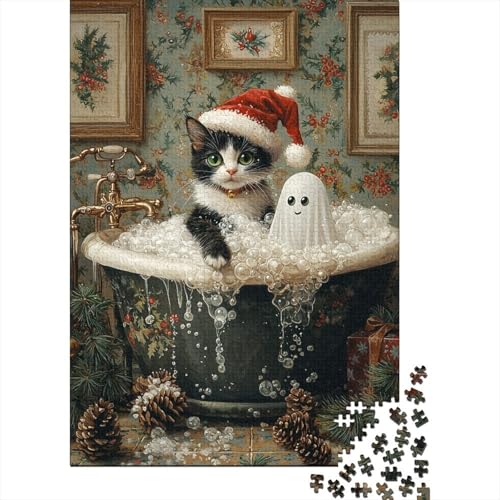 Badezimmer-Katzen-Puzzle, schwierig, 100% recycelter Karton, Puzzle, 1000 Teile (75 x 50 cm) von QASEYIPV