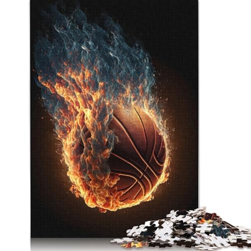 Basketball mit Feuer-Puzzle, einzigartige Heimdekoration, 100% recycelter Karton, Puzzle für Erwachsene, 1000 Teile (75 x 50 cm) von QASEYIPV