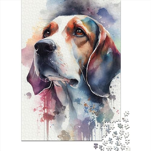 Beagle Aquarell Puzzle für Erwachsene, 1000 Teile, Lernspiel, Herausforderung, Spielzeug, 75 x 50 cm von QASEYIPV