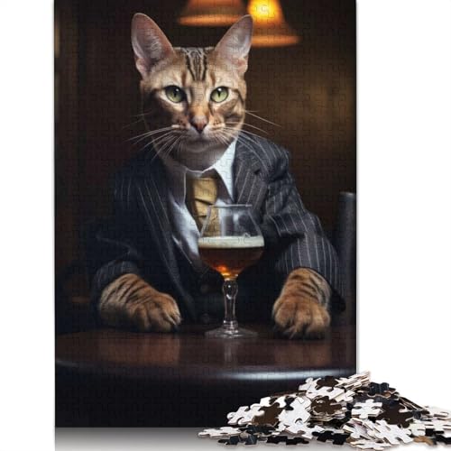 Bengalkatze im Pub, 1000-teiliges Puzzle für Teenager, Geschenke, Papierpuzzle, Puzzle für Erwachsene, Lernspiele für Zuhause, DIY-Spielzeug, 1000 Teile (75 x 50 cm) von QASEYIPV