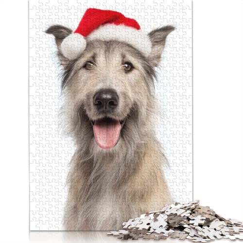 Berger Picard Hund mit Weihnachtsmütze, Puzzle, Premium, 100% Recycling-Papier, rechteckiges Puzzle für Jungen oder Mädchen, 1000 Teile (75 x 50 cm) von QASEYIPV