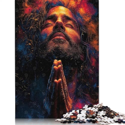 Betender Jesus im bunten Licht, Puzzle, Premium, 100% recycelte Pappe, 100% recycelter Karton, Puzzle für Erwachsene, 1000 Teile (75 x 50 cm) von QASEYIPV