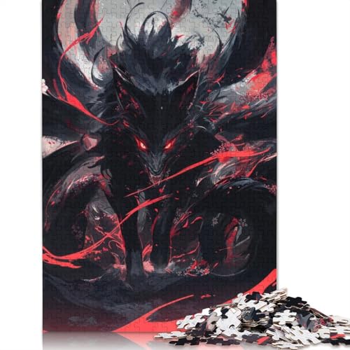 Black Kitsune Power 1000-teiliges Puzzle für Kinder ab 18 Jahren – Familienaktivität, Puzzle, Lernspiele, schwierig und herausfordernd (75 x 50 cm) von QASEYIPV