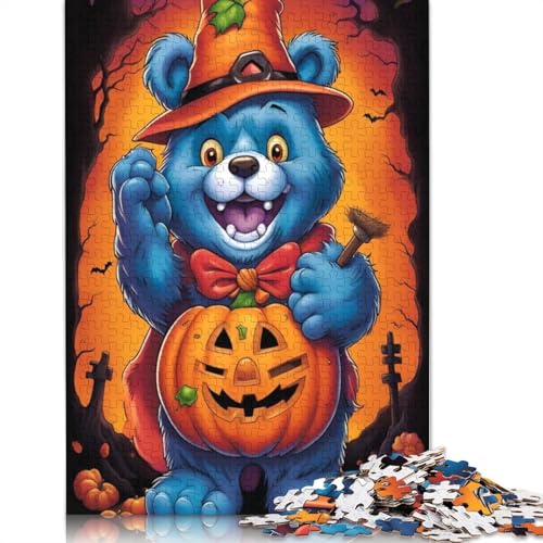 Blauer Panda 1000 Teile Halloween Puzzle für Erwachsene, Halloween-Geschenk, Lernspielzeug, 1000 Teile (38 x 26 cm) von QASEYIPV