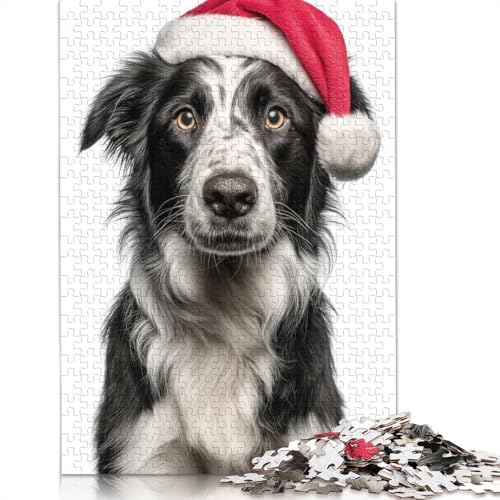 Border Collie-Hund mit Weihnachtsmannmütze, Puzzle, Premium, 100% recycelte Pappe, 100% recycelter Karton, Puzzle für Erwachsene, 1000 Teile (75 x 50 cm) von QASEYIPV
