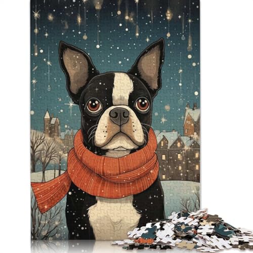 Boston Terrier Art Piece Puzzle, schwierige Herausforderung, 100 Prozent recycelter Karton, Puzzle für Frauen und Männer, Geschenke, 1000 Teile (75 x 50 cm) von QASEYIPV