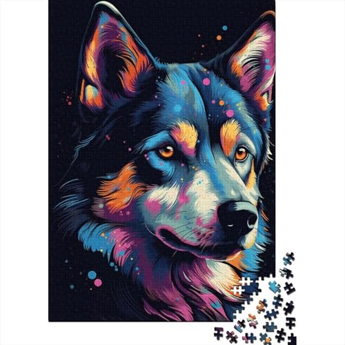 Bunte Puzzles 1000 Teile Husky für Erwachsene, Puzzle für Erwachsene, Halloween-Geschenk ab 14 Jahren, 1000 Teile (38x26cm) von QASEYIPV