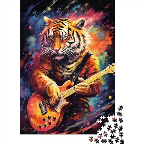 Buntes 1000-teiliges Weihnachtspuzzle mit Tiger und Gitarre für Erwachsene - Papierpuzzle - Entspannende Puzzlespiele - 1000-teiliges Puzzlespiel (38 x 26 cm) von QASEYIPV