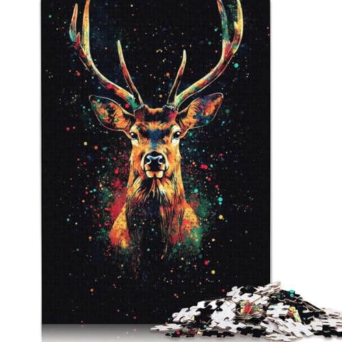 Buntes Hirschporträt-Puzzle, kreative Spiele, 100% recycelter Karton, Puzzle für Erwachsene, 1000 Teile (75 x 50 cm) von QASEYIPV