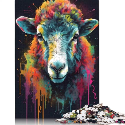 Buntes Schaf mit Tropfen-Puzzle, schwierige Herausforderung, 100% recycelter Karton, Puzzle für Erwachsene, 1000 Teile (75 x 50 cm) von QASEYIPV
