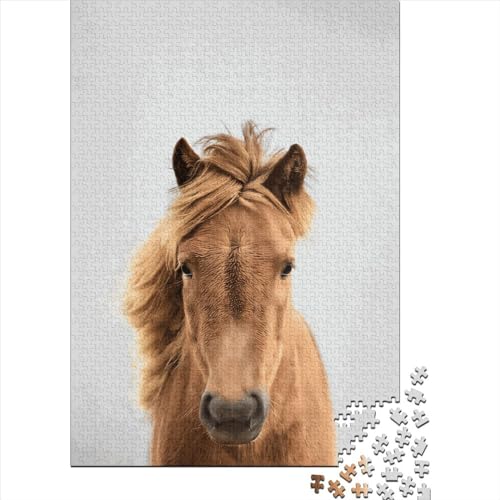 Buntes quadratisches Puzzle 1000 Teile Pferd für Erwachsene, Holzpuzzle, einzigartige Herausforderungsspiele, 1000 Teile (38 x 26 cm) von QASEYIPV