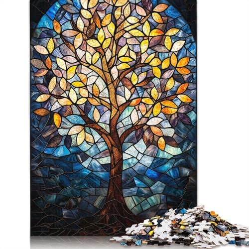 Buntglas-Baum-Puzzle, Lernspiele, Familienaktivitäten, Premium-Puzzle aus Karton für Frauen und Männer, 1000 Teile (75 x 50 cm) von QASEYIPV
