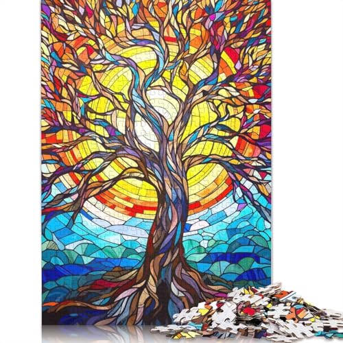 Buntglas-Baum-Puzzle, Lernspiele, Familienaktivitäten, Premium-Puzzle aus Karton für Frauen und Männer, 1000 Teile (75 x 50 cm) von QASEYIPV