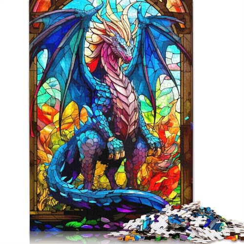 Buntglas-Drachen-Puzzle, 100% recyceltes Kartonpapier, rechteckiges Puzzle für Erwachsene und Kinder, 1000 Teile (75 x 50 cm) von QASEYIPV