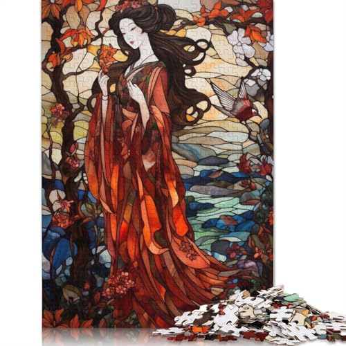 Buntglas-Geisha, 1000-teiliges Puzzle für Erwachsene, Spielzeug, Denkspiel, Lernspiel für Erwachsene, Stressabbau, Heimdekoration, 1000 Stück (75 x 50 cm) von QASEYIPV