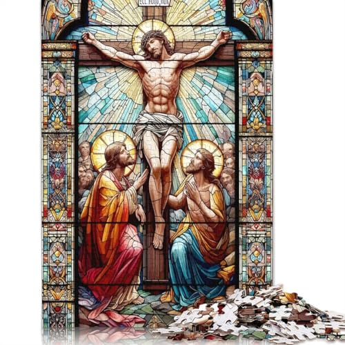 Buntglas-Jesus-Puzzle, anpassbare Bilder, 100% recycelter Karton, Puzzle für Kinder und Erwachsene ab 12 Jahren, einzigartiges Geschenk, 1000 Teile (75 x 50 cm) von QASEYIPV