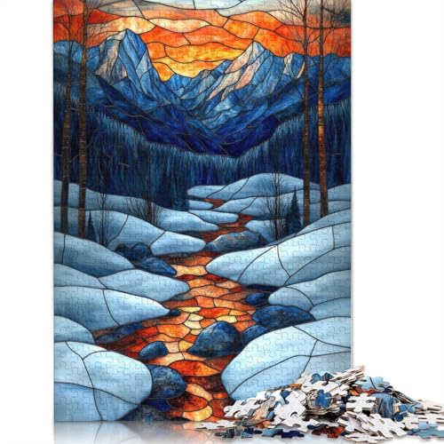 Buntglas-Puzzle mit Bergbach, Denksportaufgabe, Premium-Puzzle aus Karton für Kinder und Erwachsene ab 12 Jahren, 1000 Teile (75 x 50 cm) von QASEYIPV