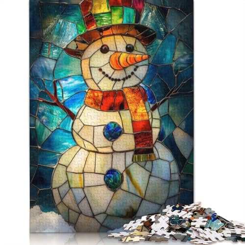 Buntglas-Schneemann-Puzzle, Lernspiele, Familienaktivitäten, Premium-Puzzle aus Karton für Frauen und Männer, 1000 Teile (75 x 50 cm) von QASEYIPV