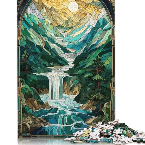 Buntglas-Wasserfall-Puzzle, 100% recycelter Karton, 100% recycelter Karton, Puzzle für Jungen oder Mädchen, 1000 Teile (75 x 50 cm) von QASEYIPV