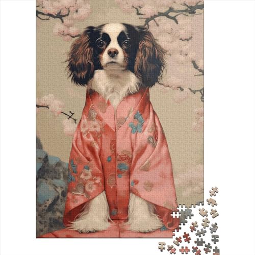 Cavalier Dog Geisha Quadratisches Puzzle, 1000 Teile, für Erwachsene, Holzpuzzle, Lernspiel für Kinder, 1000 Teile (38 x 26 cm) von QASEYIPV