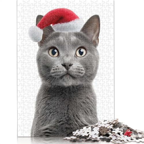 Chartreux-Katze mit Weihnachtsmannmütze, Puzzle, Premium, 100% recycelte Pappe, 100% recycelter Karton, Puzzle für Erwachsene, 1000 Teile (75 x 50 cm) von QASEYIPV
