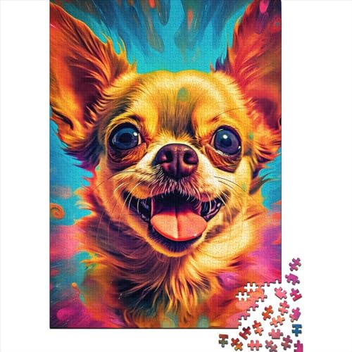 Chihuahua Hippie Puzzle 1000 Teile für Erwachsene, Halloween-Geschenk, Erwachsenenpuzzle, einzigartige Dekorationen und Geschenke, 1000 Teile (38x26cm) von QASEYIPV