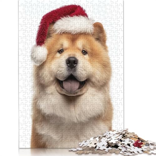 Chow-Chow-Hund mit Weihnachtsmannmütze, Puzzle, rechteckig, Pappe, 100% recycelter Karton, Puzzle für Erwachsene und Kinder, Tagesgeschenke, 1000 Teile (75 x 50 cm) von QASEYIPV