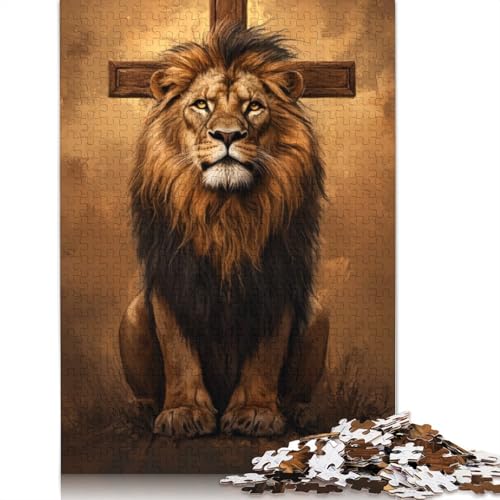Christlicher Löwe Weihnachten Puzzle 1000 Teile für Erwachsene, Papierpuzzle, Entspannende Puzzlespiele, 1000 Teile Puzzle (38 x 26 cm) von QASEYIPV