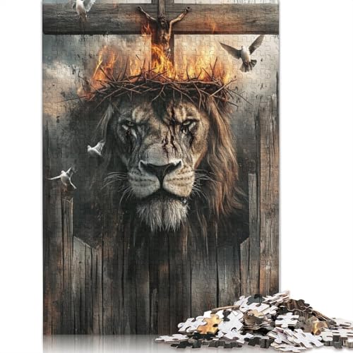 Christliches Löwen-Puzzle, 100% recyceltes Kartonpapier, rechteckiges Puzzle für Erwachsene und Kinder, 1000 Teile (75 x 50 cm) von QASEYIPV