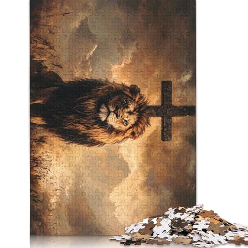 Christliches Löwen-Puzzle, anpassbare Bilder, 100% recycelter Karton, Puzzle für Kinder und Erwachsene, einzigartiges, 1000 Teile (75 x 50 cm) von QASEYIPV