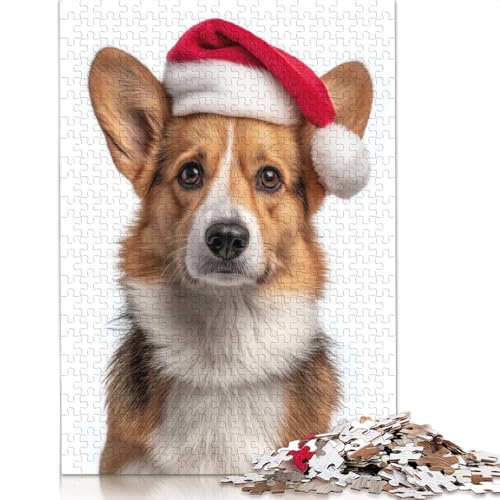Corgi-Hund mit Weihnachtsmannmütze, Portrait-Puzzle, Premium-Puzzle aus 100% recyceltem Karton, 100% recycelter Pappe, Puzzle für Erwachsene, 1000 Teile (75 x 50 cm) von QASEYIPV