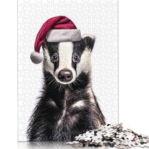 Dachs mit Weihnachtsmannmütze, Puzzle, DIY-Spiel, Premium-Karton, Puzzle für Frauen und Männer, Kindertagsgeschenke, 1000 Teile (75 x 50 cm) von QASEYIPV