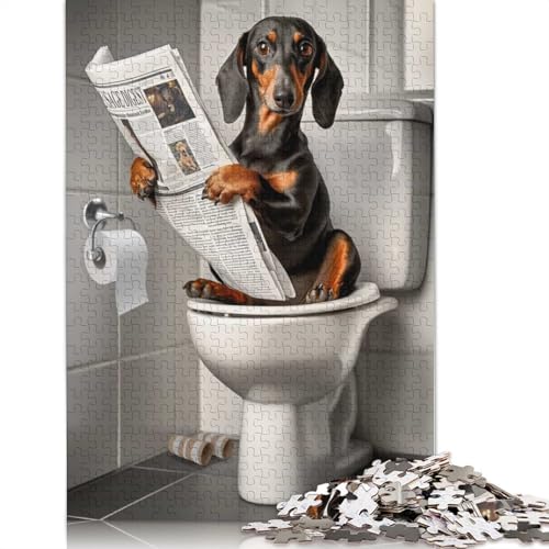 Dackel auf der Toilette, Puzzle für Erwachsene, 1000-teiliges Puzzle für Teenager, Lernspiel, Herausforderung, Spielzeug, 1000 Stück (75 x 50 cm) von QASEYIPV