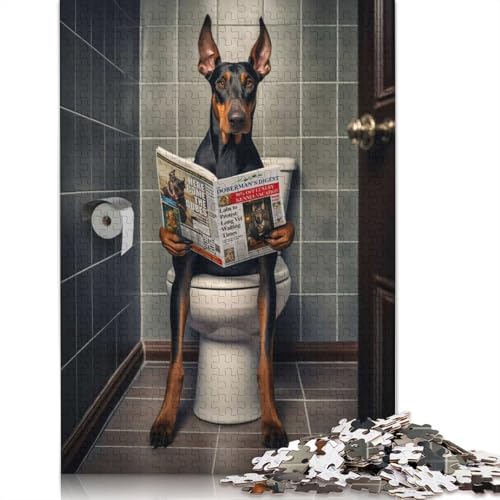 Dobermann auf der Toilette, 1000-teiliges Papierpuzzle für Erwachsene, Puzzle, Lernspiel, Herausforderungsspielzeug, 1000 Teile (75 x 50 cm) von QASEYIPV