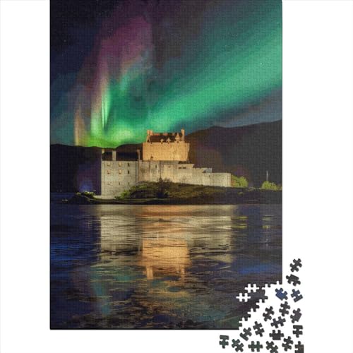 Eilean Donan Castle Square Puzzle 1000 Teile für Erwachsene, Holzpuzzle, Pädagogisches Lernspielzeug, 1000 Teile (38 x 26 cm) von QASEYIPV