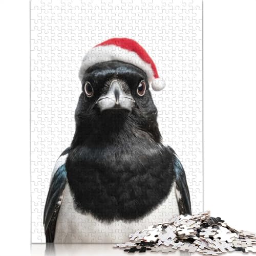 Elster mit Weihnachtsmannmütze, Puzzle, kreative Spiele, 100% recycelter Karton, Puzzle für Erwachsene, 1000 Teile (75 x 50 cm) von QASEYIPV