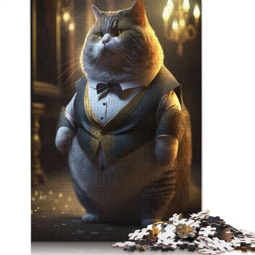 Fat Cat Stylish Suit 1000-teiliges Puzzle, Familienspaß-Puzzle für Erwachsene und herausforderndes Spiel, Stressabbau-Spiele und einzigartige Geschenke, 1000 Teile (75 x 50 cm) von QASEYIPV