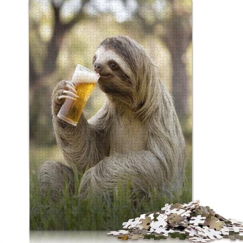 Faultier schlürft EIN Bier, Puzzle, Dekompressionsspielzeug, 100% recycelter Karton, Puzzle für Erwachsene und Teenager, Geschenke, 1000 Teile (75 x 50 cm) von QASEYIPV
