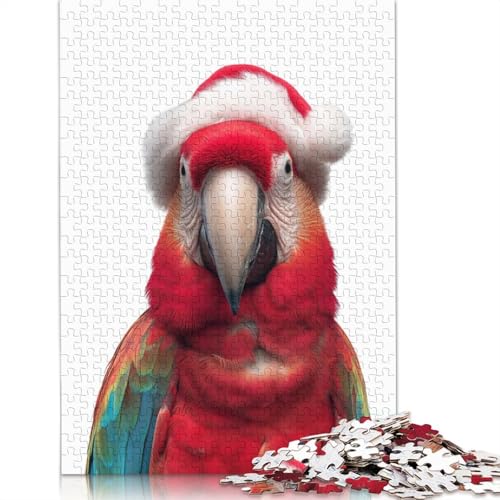 Festlicher Scharlachroter Ara-Papagei mit Weihnachtsmannmütze, Puzzle, Dekompressionsspielzeug, 100% recycelter Karton, Puzzle für Erwachsene und Teenager, Geschenke, 1000 Teile (75 x 50 cm) von QASEYIPV