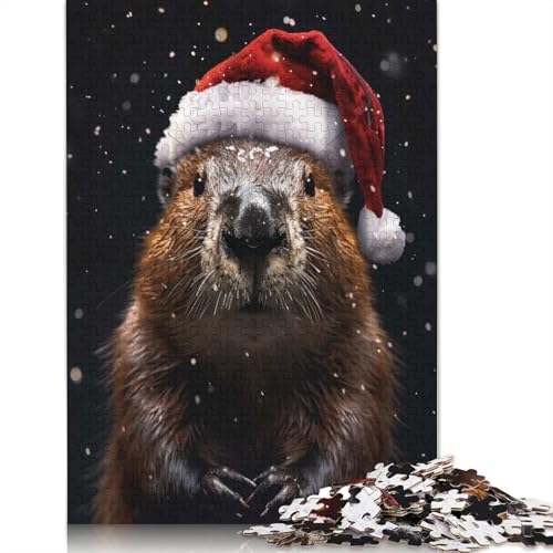 Festliches Biber-Weihnachtspuzzle, rechteckig, aus Pappe, 100% recyceltem Karton, Puzzle für Erwachsene und Kinder, Tagesgeschenke, 1000 Teile (75 x 50 cm) von QASEYIPV