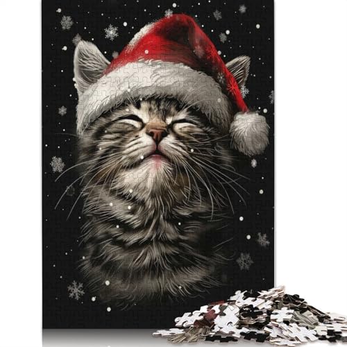 Festliches Katzen-Weihnachtspuzzle, Dekompressionsspielzeug, rechteckiges Papierpuzzle für Kinder und Erwachsene ab 12 Jahren, 1000 Teile (75 x 50 cm) von QASEYIPV