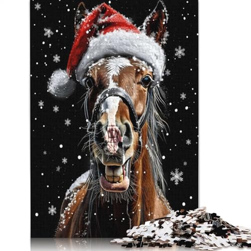Festliches Pferde-Weihnachtspuzzle, Premium-Puzzle aus 100% recyceltem Karton, 100% recycelter Pappe, Puzzle für Erwachsene, 1000 Teile (75 x 50 cm) von QASEYIPV