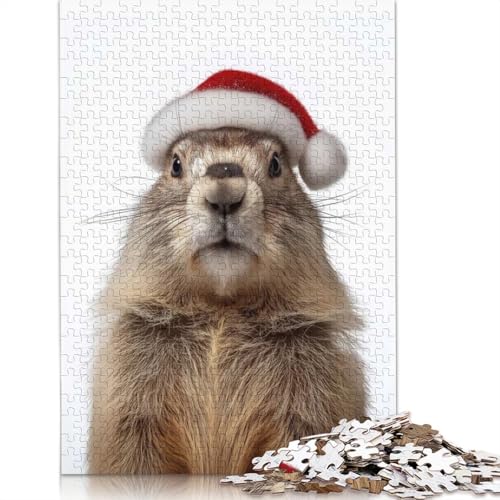 Festliches olympisches Murmeltier mit Weihnachtsmütze, Puzzle, Familienspaß, rechteckiges Papierpuzzle für Erwachsene, Geburtstagsgeschenk, 1000 Teile (75 x 50 cm) von QASEYIPV