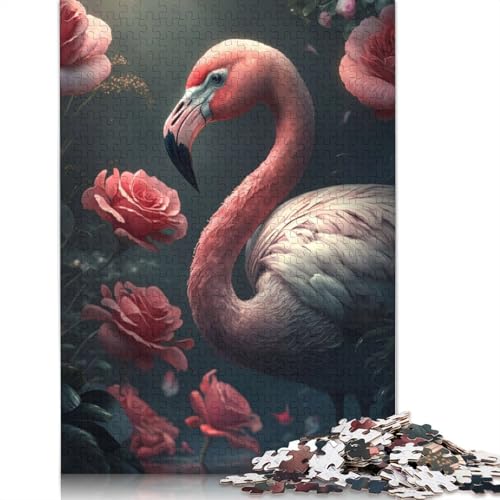 Flamingo-Blumenrosen-Puzzle, 1000 Teile, für Erwachsene, Familienspiel, Teenager, Puzzle, 1000 Teile (75 x 50 cm) von QASEYIPV