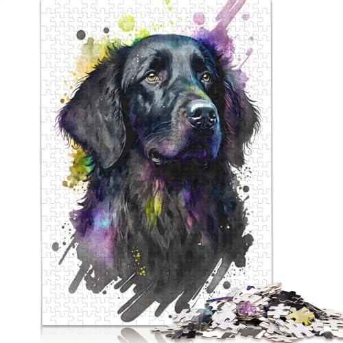 Flat Coated Retriever Puzzle 1000 Teile für Erwachsene und Jugendliche ab 12 Jahren, 1000 Teile (75 x 50 cm) von QASEYIPV
