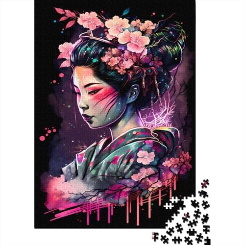 Geisha Neon Cherry Blossom 1000 Teile Puzzle für Erwachsene und Jugendliche, Papierpuzzle, Geschenke für Heiligabend, 1000 Teile (38 x 26 cm) von QASEYIPV