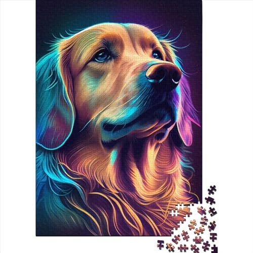 Golden Retriever 1000 Teile Bunte Puzzles für Erwachsene, Halloween-Geschenk, Lernspielzeug, 1000 Teile (38 x 26 cm) von QASEYIPV