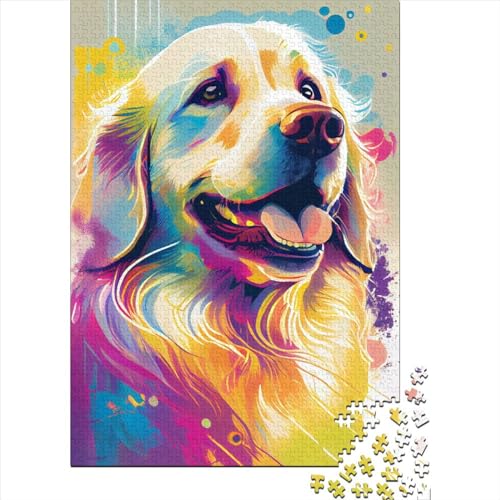 Golden Retriever Erwachsene Puzzle Gezeichnet Holzpuzzle für Teenager Geschenke Wohnkultur Puzzle Spielzeug 1000 Teile (75x50cm) von QASEYIPV
