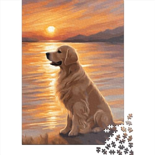 Golden Retriever Puzzle, quadratisch, 1000 Teile, für Erwachsene, Holzpuzzle, pädagogisches Spiel, 1000 Teile (38 x 26 cm) von QASEYIPV